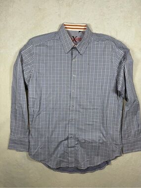 Robert Graham Size Large Men's Blue and White Plaid Button-Down Shirt